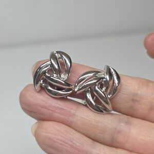 Silver toned knot chunky geometrical floral swirl clip on screw back Earrings